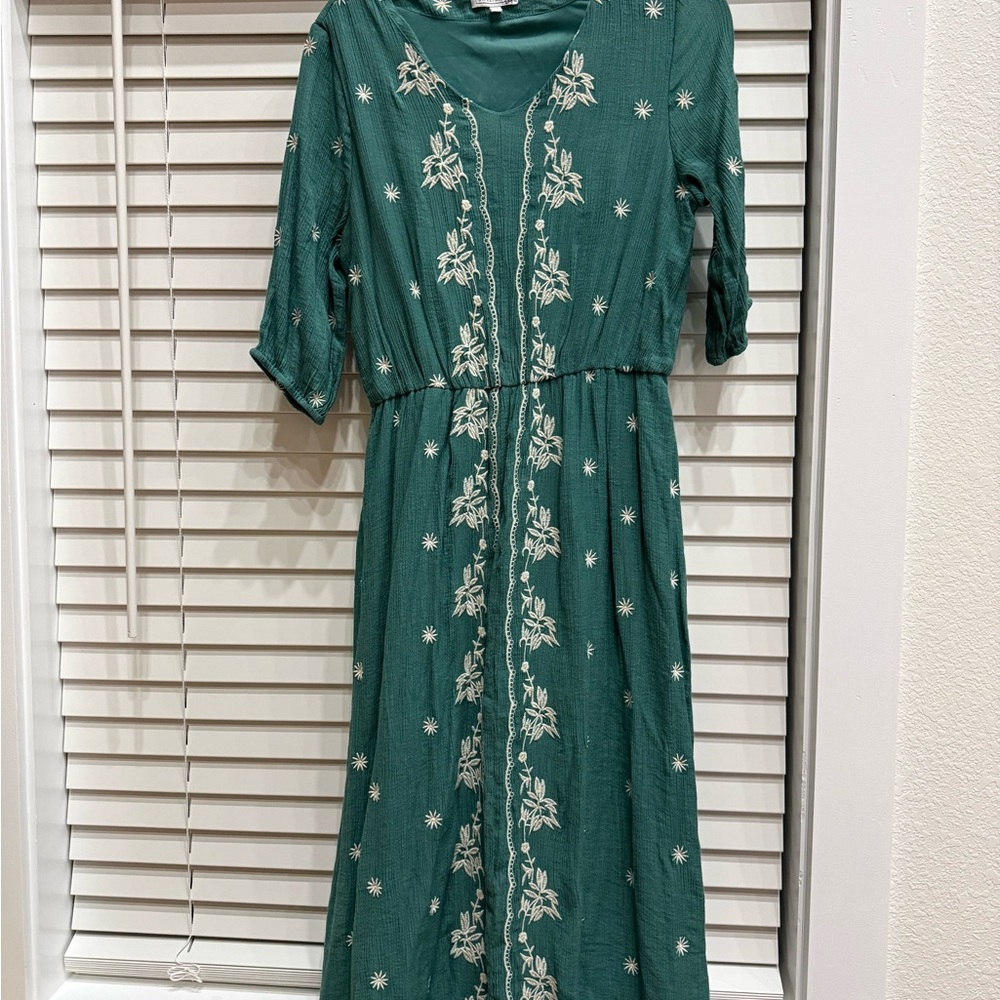 Teal Floral Long Sleeve Dress
